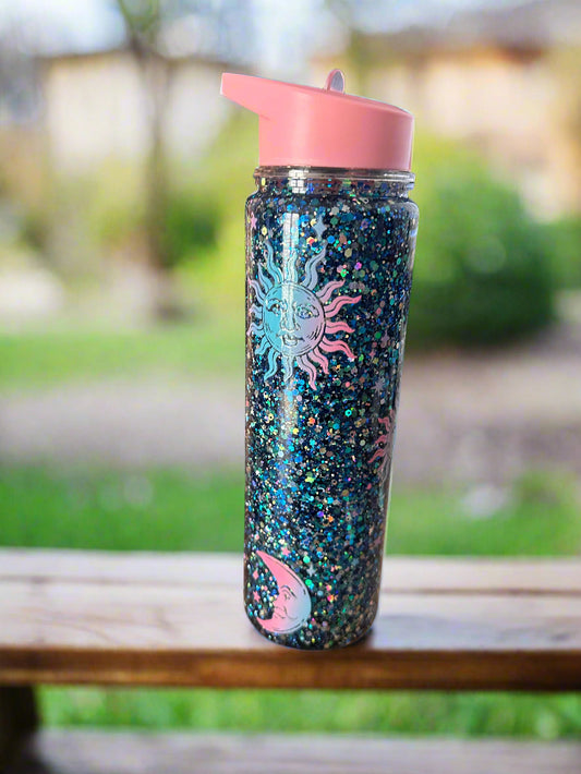Pre-made Sun & Moon Snowglobe Water Bottle