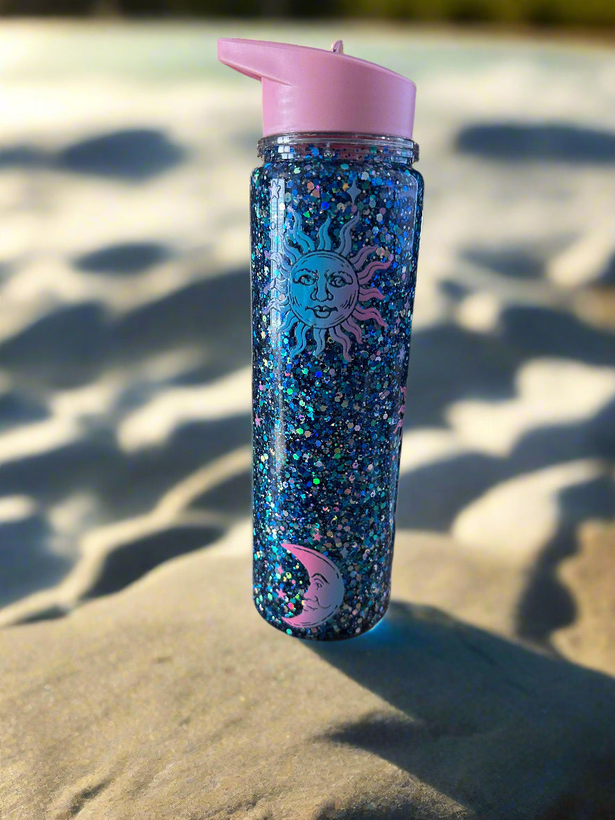 Pre-made Sun & Moon Snowglobe Water Bottle
