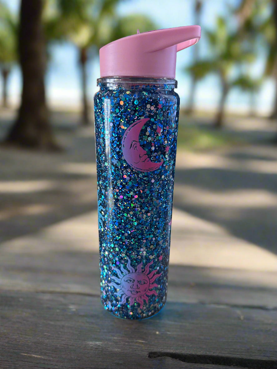 Pre-made Sun & Moon Snowglobe Water Bottle