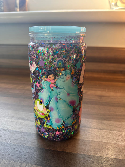 Pre-made 16oz Monsters Inc Style Acrylic Snow Globe Tumbler